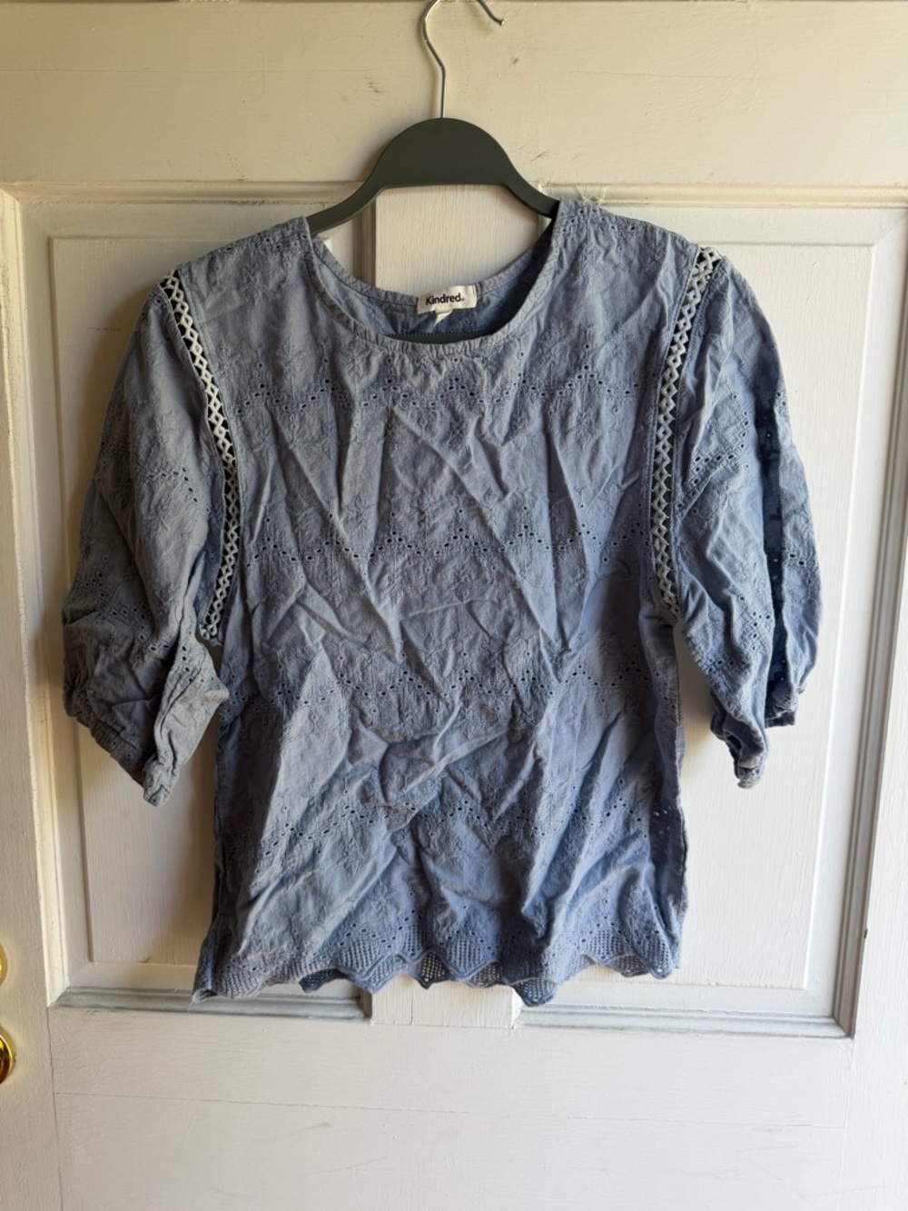 Kindred Vintage-Inspired Light Blue Eyelet Puff Sleeve Blouse